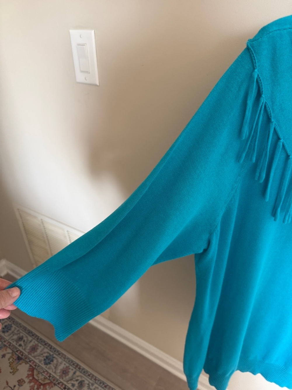 Kardashian Kollection Turquoise Fringe Cowl Sweater